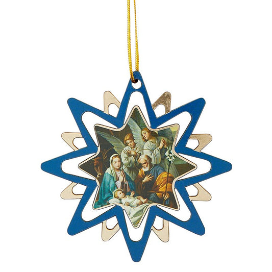 Adoring Angels Wood Star Nativity Ornament