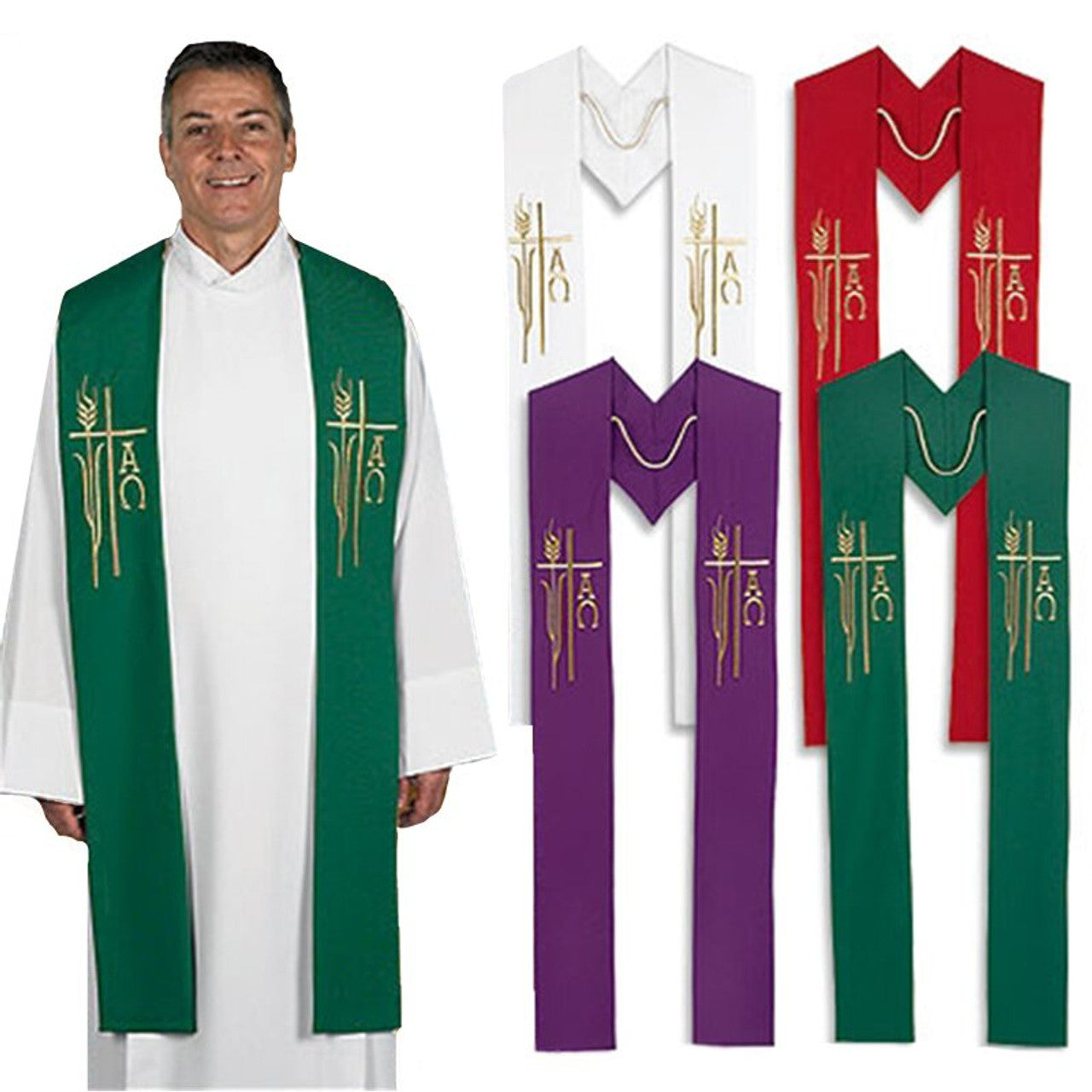 Estolas sacerdotales bordadas de Alfa y Omega (Juego de 4)