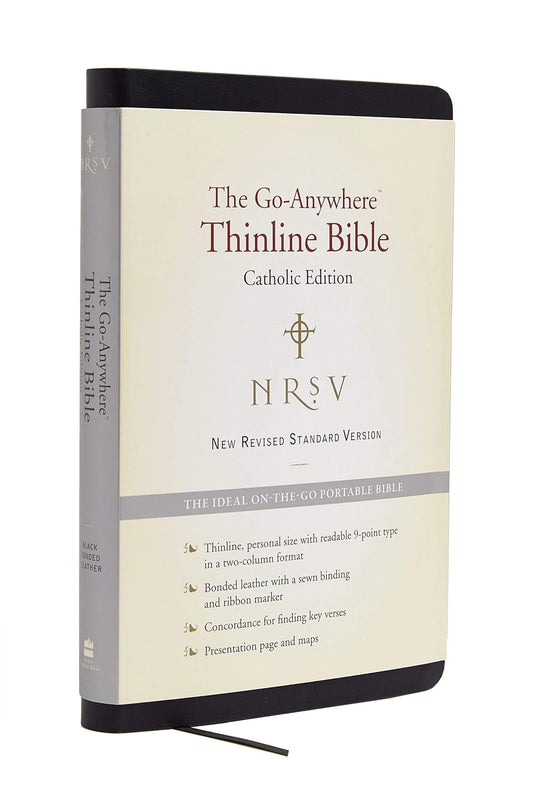 Thinline Bible with black cover and cream pages on a white background