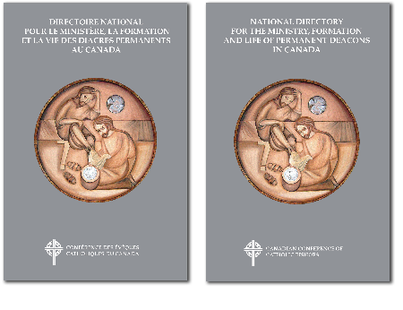 Cover of the 'National Directory for the MInistry, Formation and Life of Permanent Deacons in Canada' featuring a bronze relief illustration.