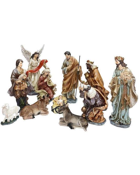 Set of nativity scene figurines on a white background