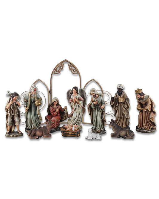 Set of nativity scene figurines with a white background