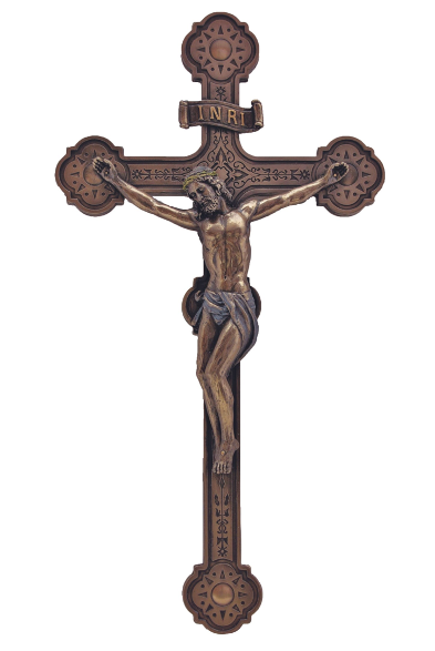 Ornate Bronze Wall Crucifix 14"