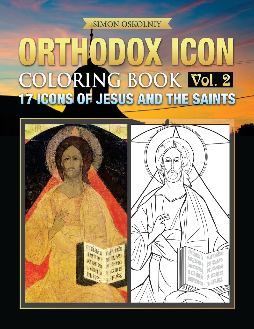 Cover of Orthodox Icon Coloring Book Vol. 2 with icons of Jesus and the Saints.