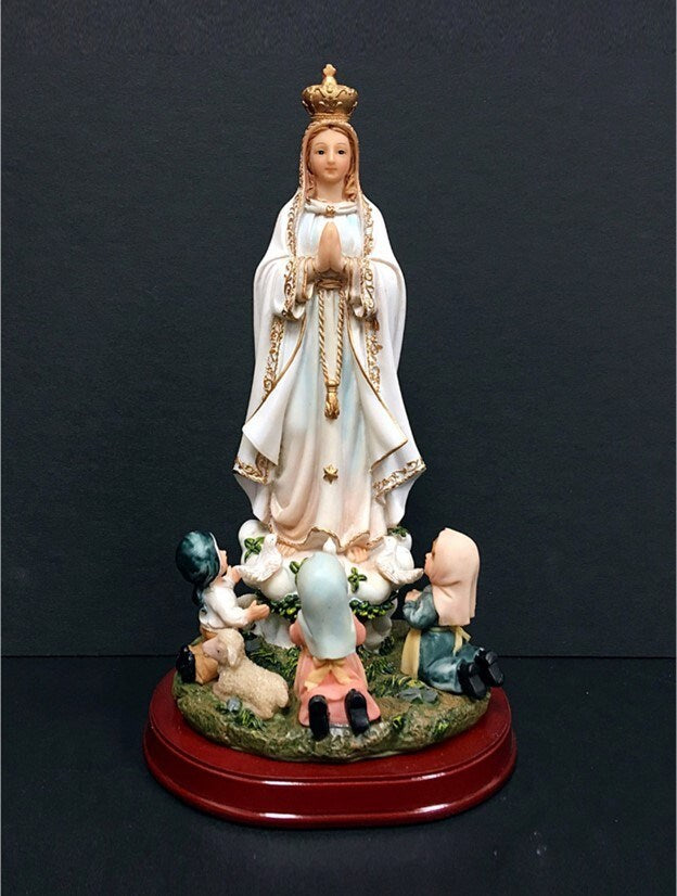 Our Lady of Fatima with Children Resin Statue 9.5"