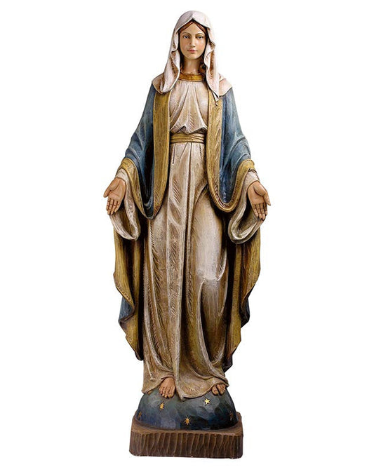 Statue of a religious figure in a flowing robe on a white background