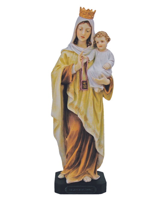 Statue of a woman holding a child with a crown on a white background