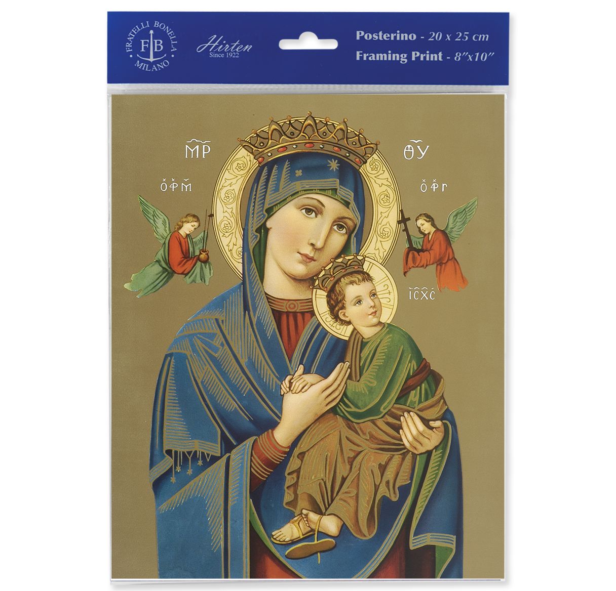 Framing print of a religious icon with a blue border and visible brand logo.