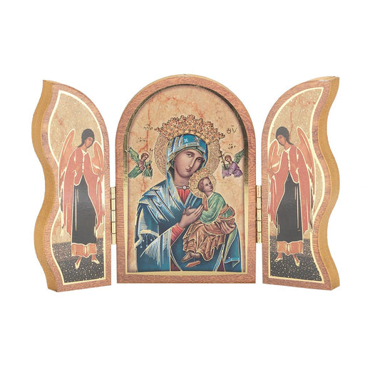Our Lady of Perpetual Help Standing Natural Wood Triptych 5"