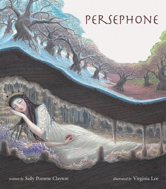 Book cover of 'Persephone' with an illustration of a woman lying on the ground and trees in the background.