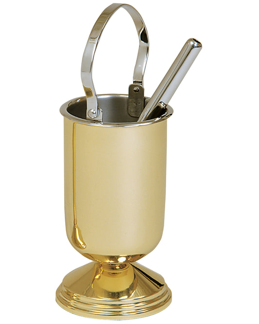 Polished Brass Holy Water Pot and Sprinkler