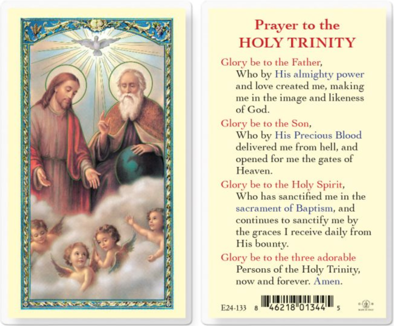 Prayer to Holy Trinity Holy Card
