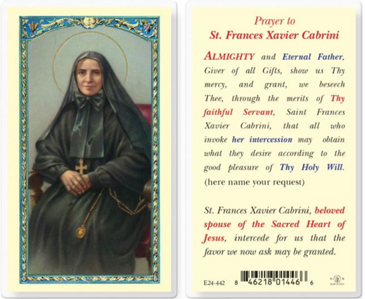 Prayer card featuring a portrait of a religious figure on one side and text on the other.