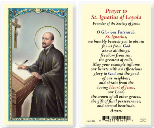 Prayer card featuring a portrait of St. Ignatius Loyola and his prayer text.