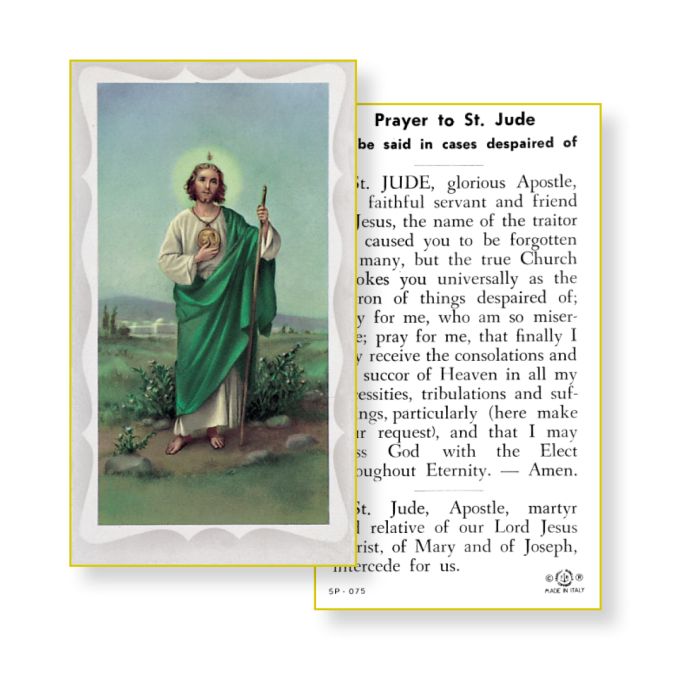 Saint Jude prayer card with an illustration of Saint Jude and text.