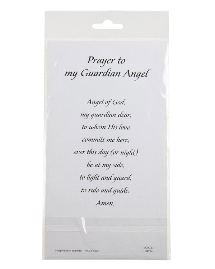 Packaging with a prayer to my Guardian Angel on a white background