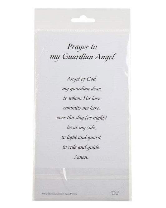 Packaging with a prayer to my Guardian Angel on a white background