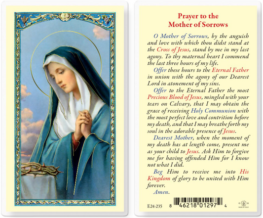 Prayer card with image of a religious figure and text on a white background