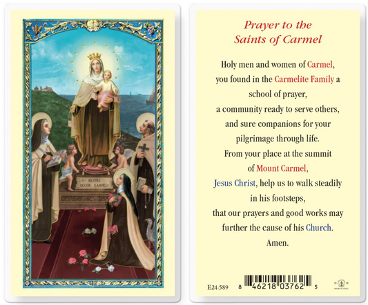 Prayer card with religious illustration and text on a white background
