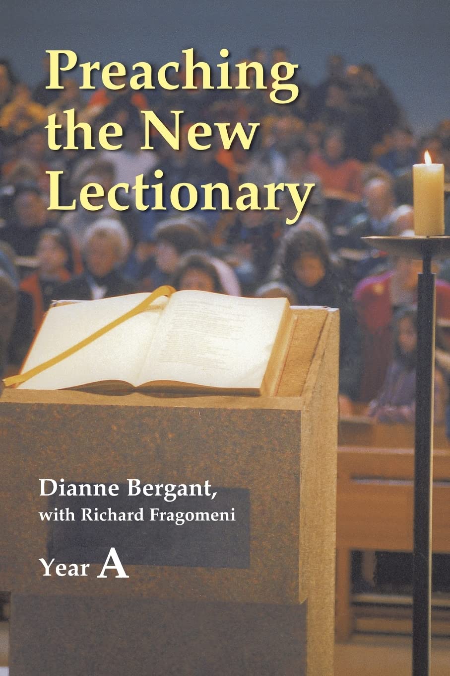 Book cover of 'Preaching the New Lectionary' with a focus on a pulpit and congregation.