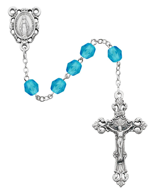 Birthstone Rosary: Aqua Glass (March)