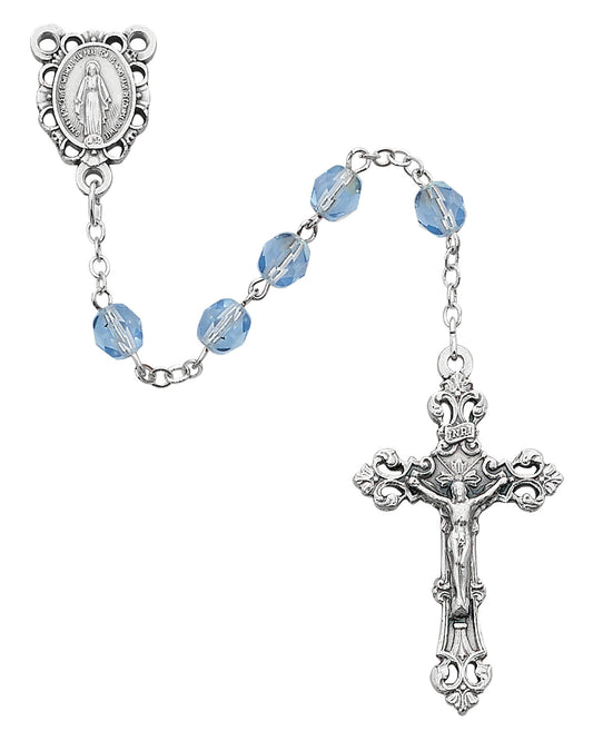 Birthstone Rosary: Light Blue Glass (December)