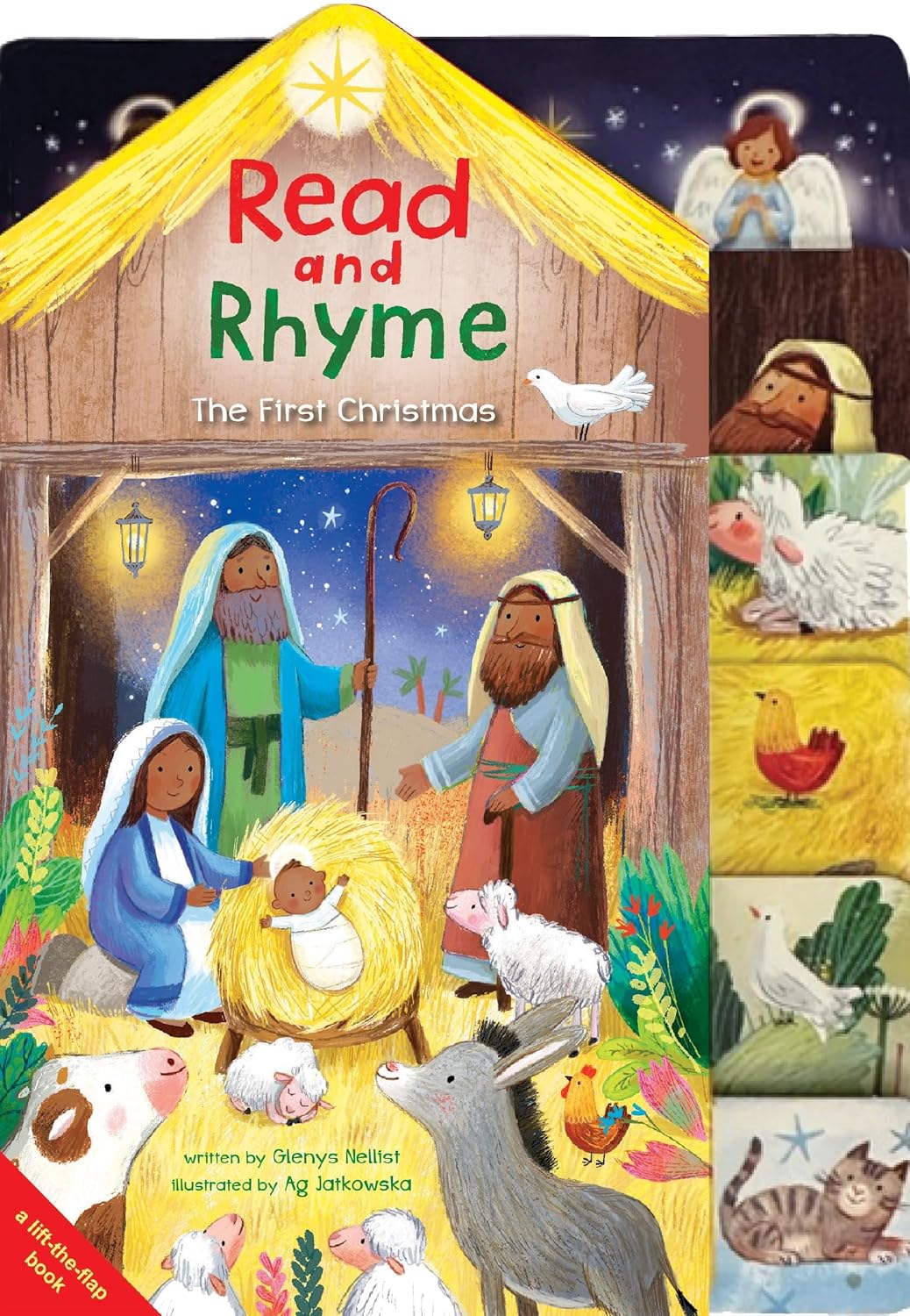 Children's book cover titled 'Read and Rhyme: The First Christmas' with nativity scene illustration.