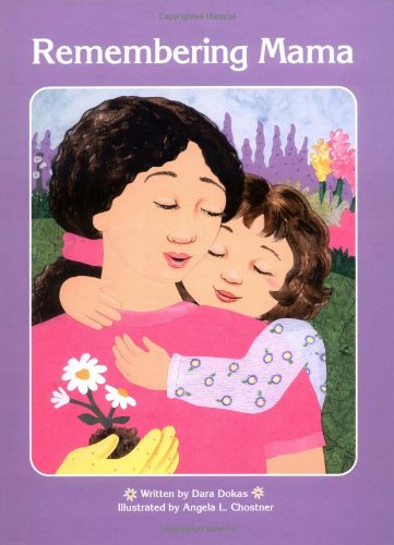 Book cover of 'Remembering Mama' with illustration of a woman and child embracing on a purple background.