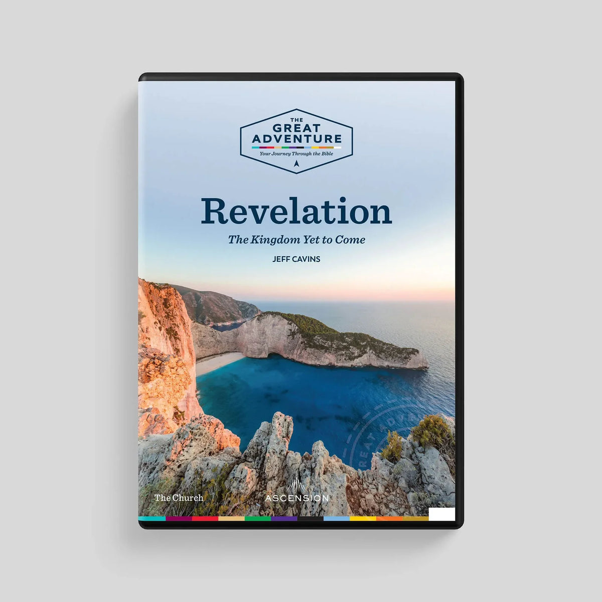 DVD cover of 'Revelation: The Kingdom Yet to Come' with a scenic image on a grey background. By Ascension Press