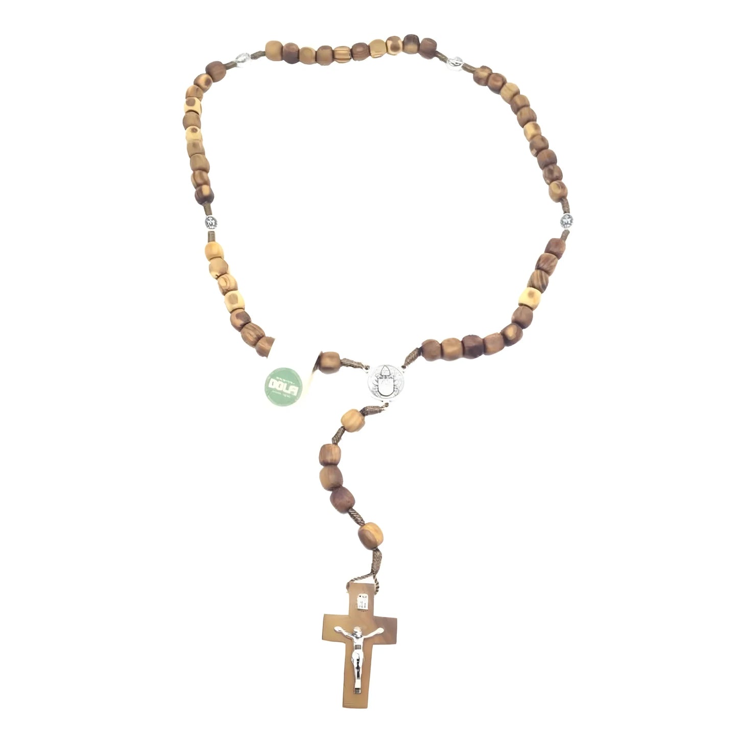 Rosario de madera de olivo hecho a mano con medalla de San Benito