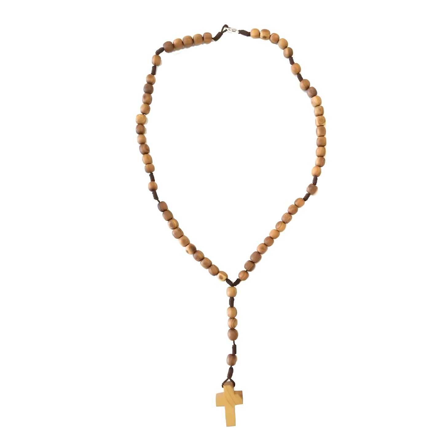 Rosario de madera de olivo hecho a mano con medalla de San Benito