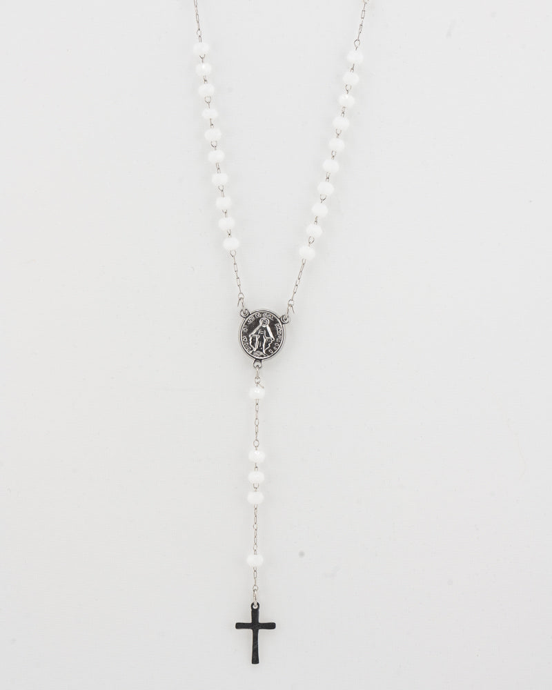Chapelet collier blanc et argent