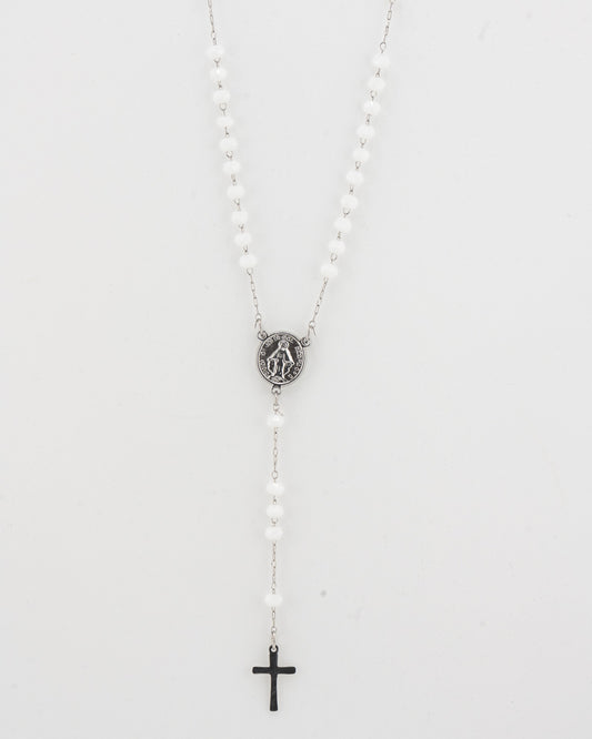 Chapelet collier blanc et argent