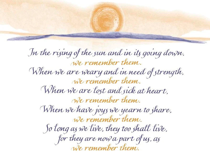 Poem about remembering loved ones with a sun and landscape illustration.