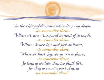 Poem about remembering loved ones with a sun and landscape illustration.