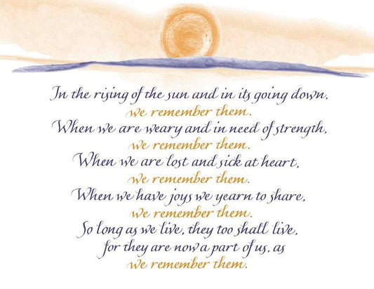 Poem about remembering loved ones with a sun and landscape illustration.