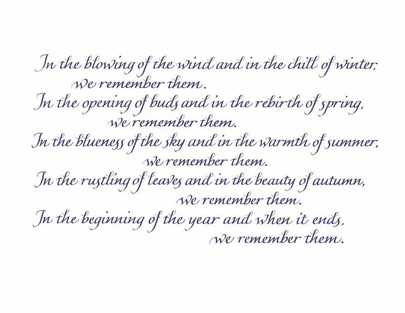 Text poem about remembering in various seasons on a white background