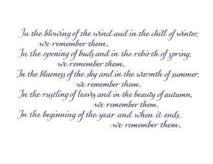 Text poem about remembering in various seasons on a white background