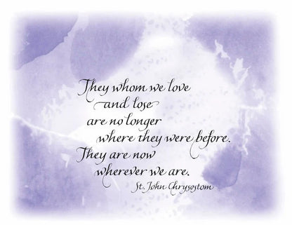 Textual quote by St. John Chrysostom on a purple watercolor background