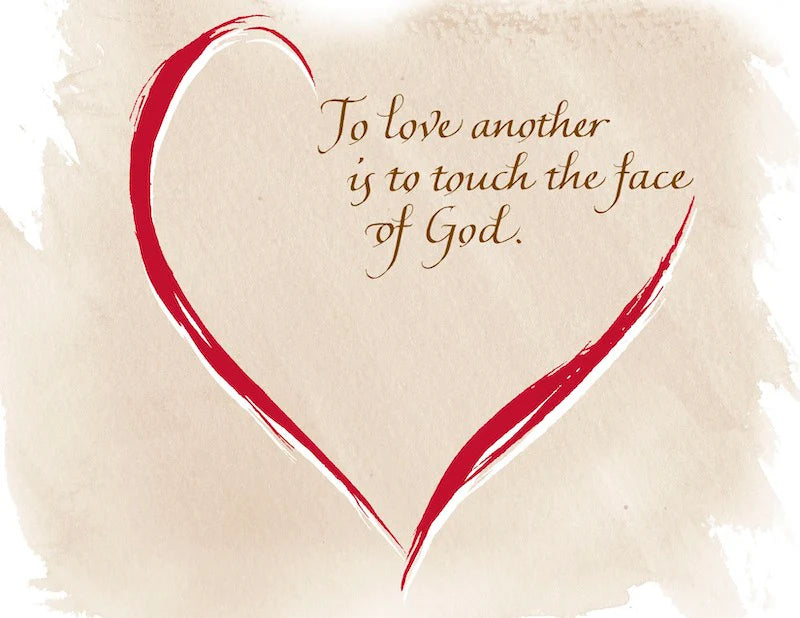 Red heart outline on a textured beige background with inspirational text.