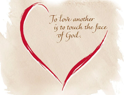 Red heart outline on a textured beige background with inspirational text.