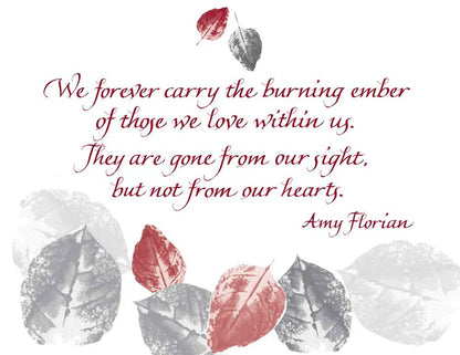 Decorative card with leaves and a quote by Amy Florian on a white background