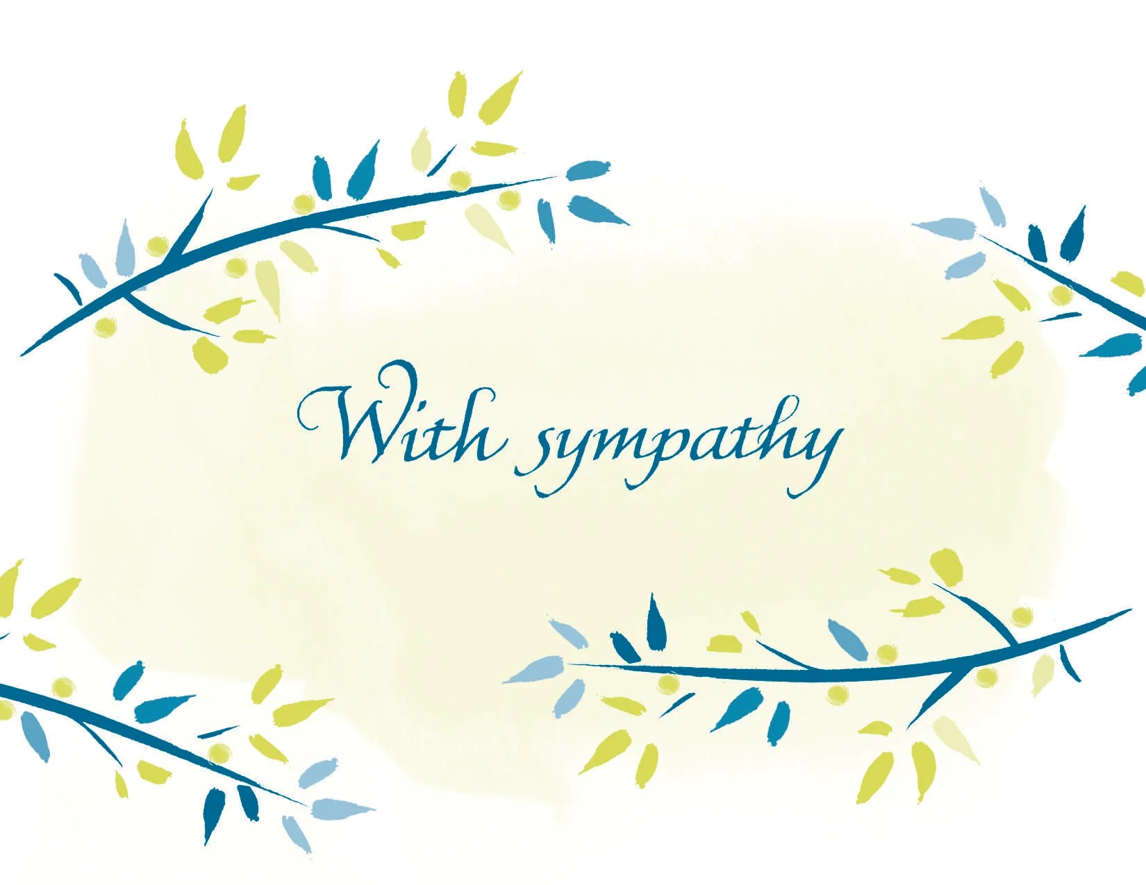 Card with 'With sympathy' text and decorative branches on a light background