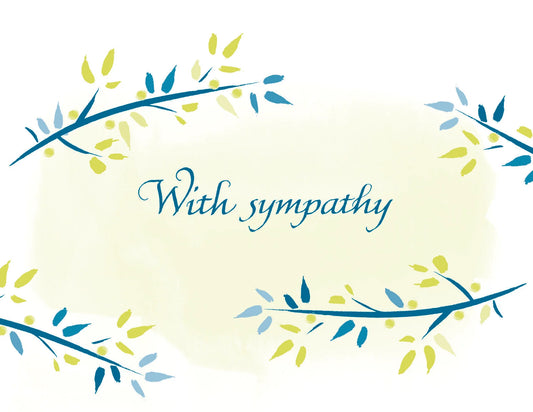 Card with 'With sympathy' text and decorative branches on a light background