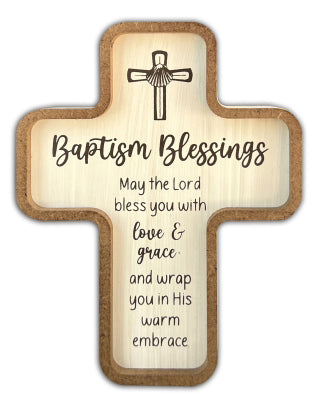 Baptism Blessings Framed Standing Cross with Keyhole Hanger