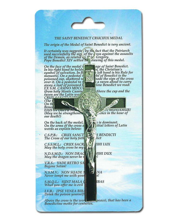 Metal St. Benedict Crucifix with Verse Card 4.5"