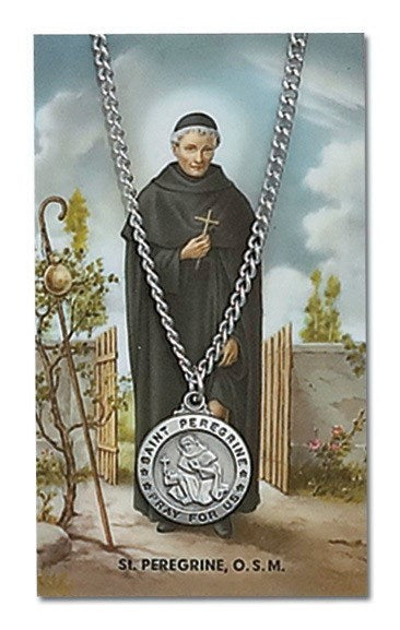 Collier médaille Saint Pérégrin avec carte de prière