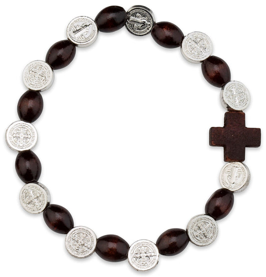 St. Benedict Dark Brown Wood Stretch Bracelet