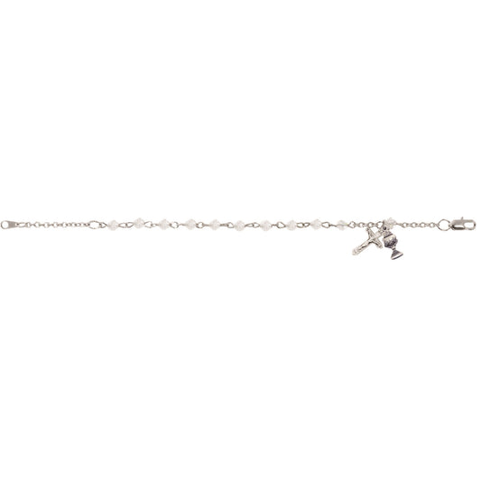 Bracelet en perles de cristal avec breloque calice de communion