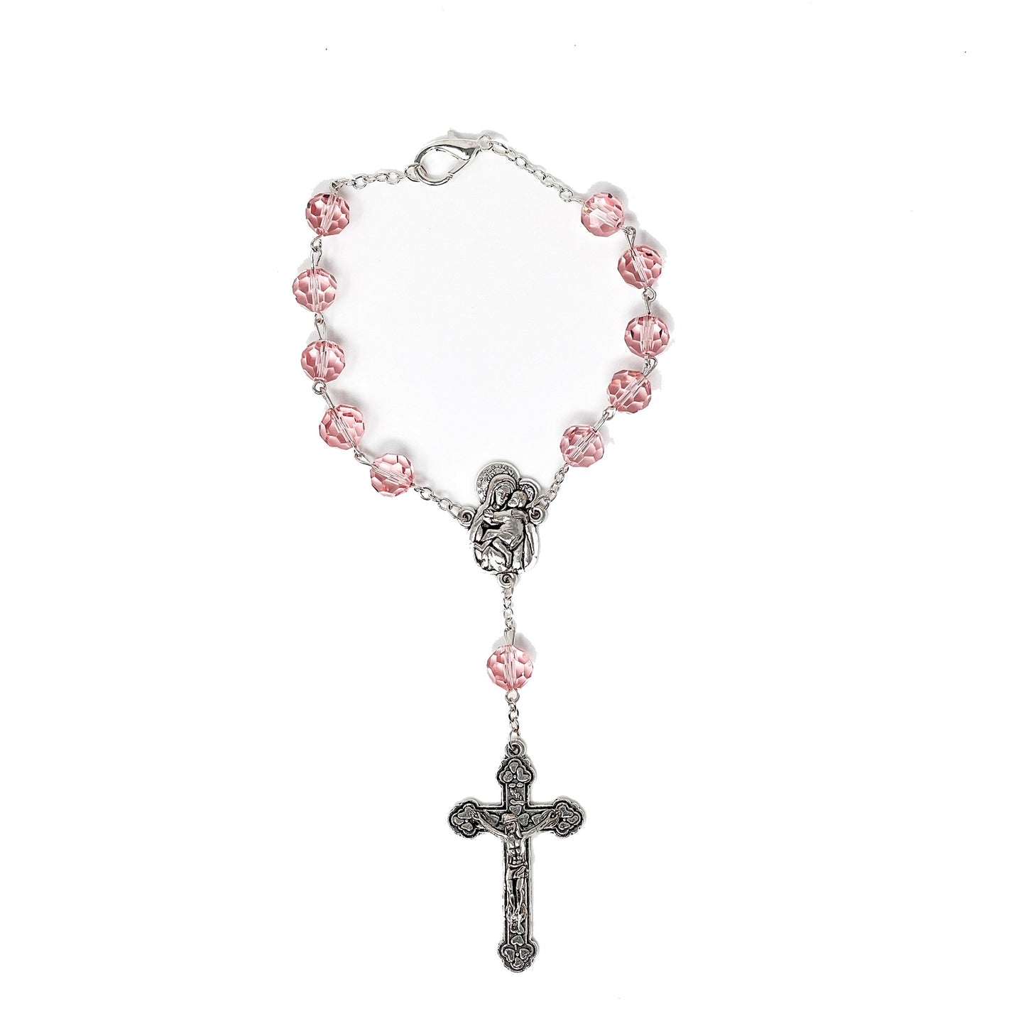 Tin Cut Crystal Rose Auto Rosary